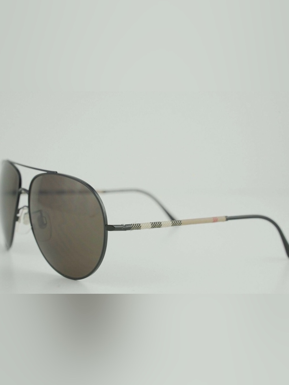 Burberry Black Frame Sunglasses with Beige Check Temples and Brown Lenses